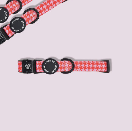 Pink & Red Houndstooth Dog Collar