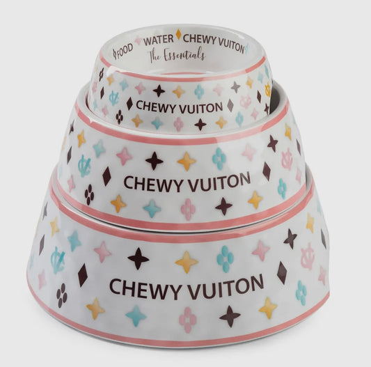 White Chewy Vuiton Bowls