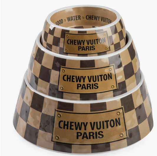 Checkered Chewy Vuiton Paris Bowl